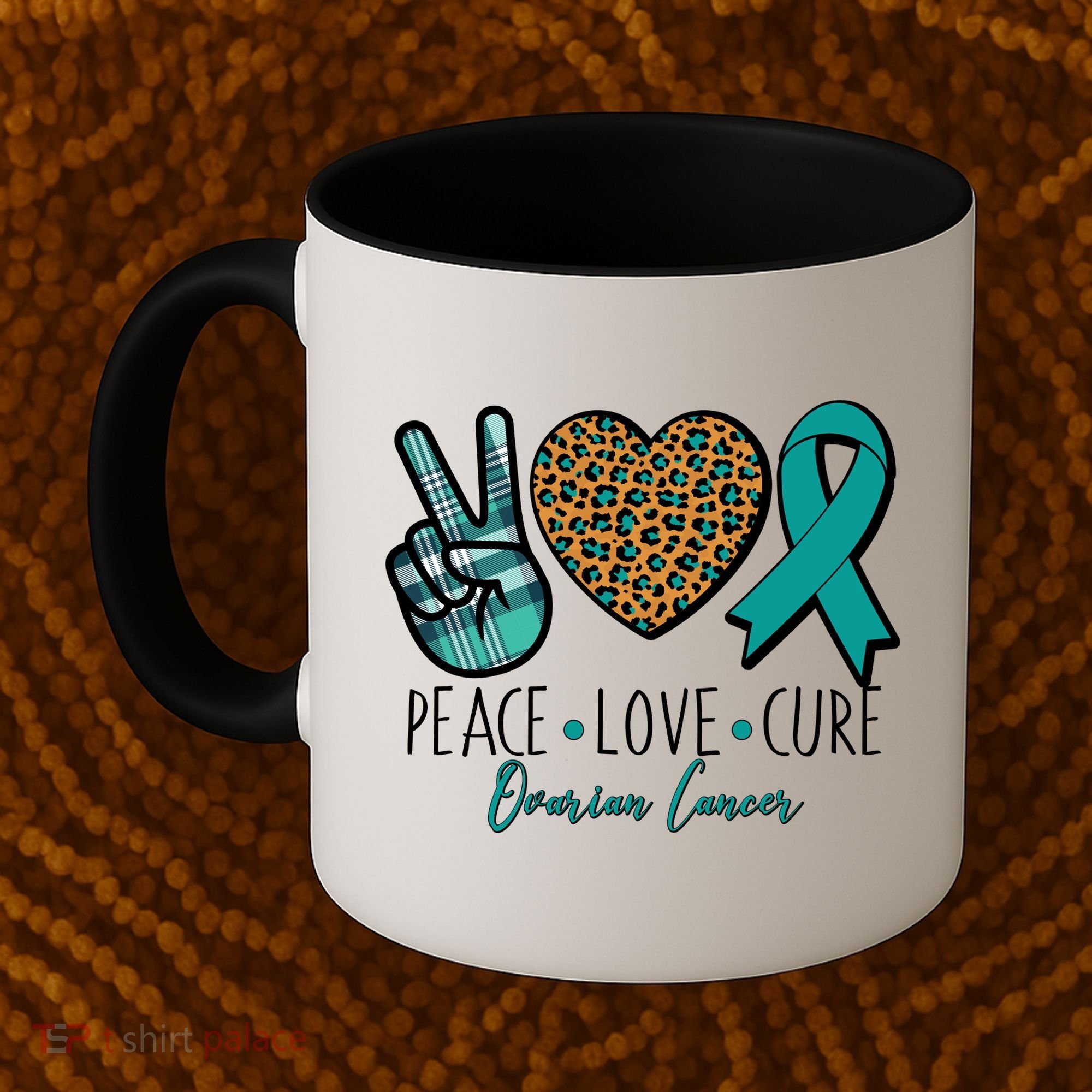 Peace Love Cure Ovarian Cancer Awareness Coffee Mug