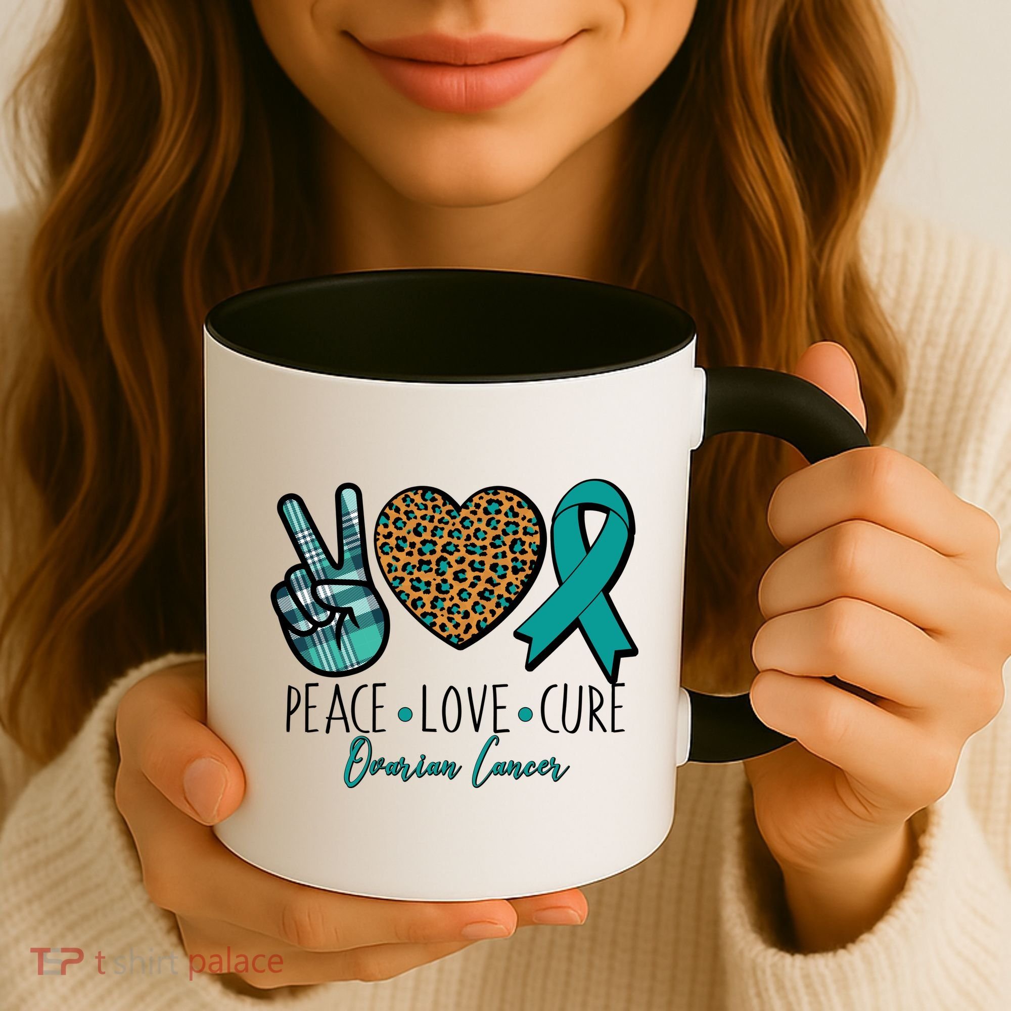 Peace Love Cure Ovarian Cancer Awareness Coffee Mug