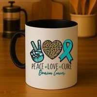 Peace Love Cure Ovarian Cancer Awareness Coffee Mug thumb 4