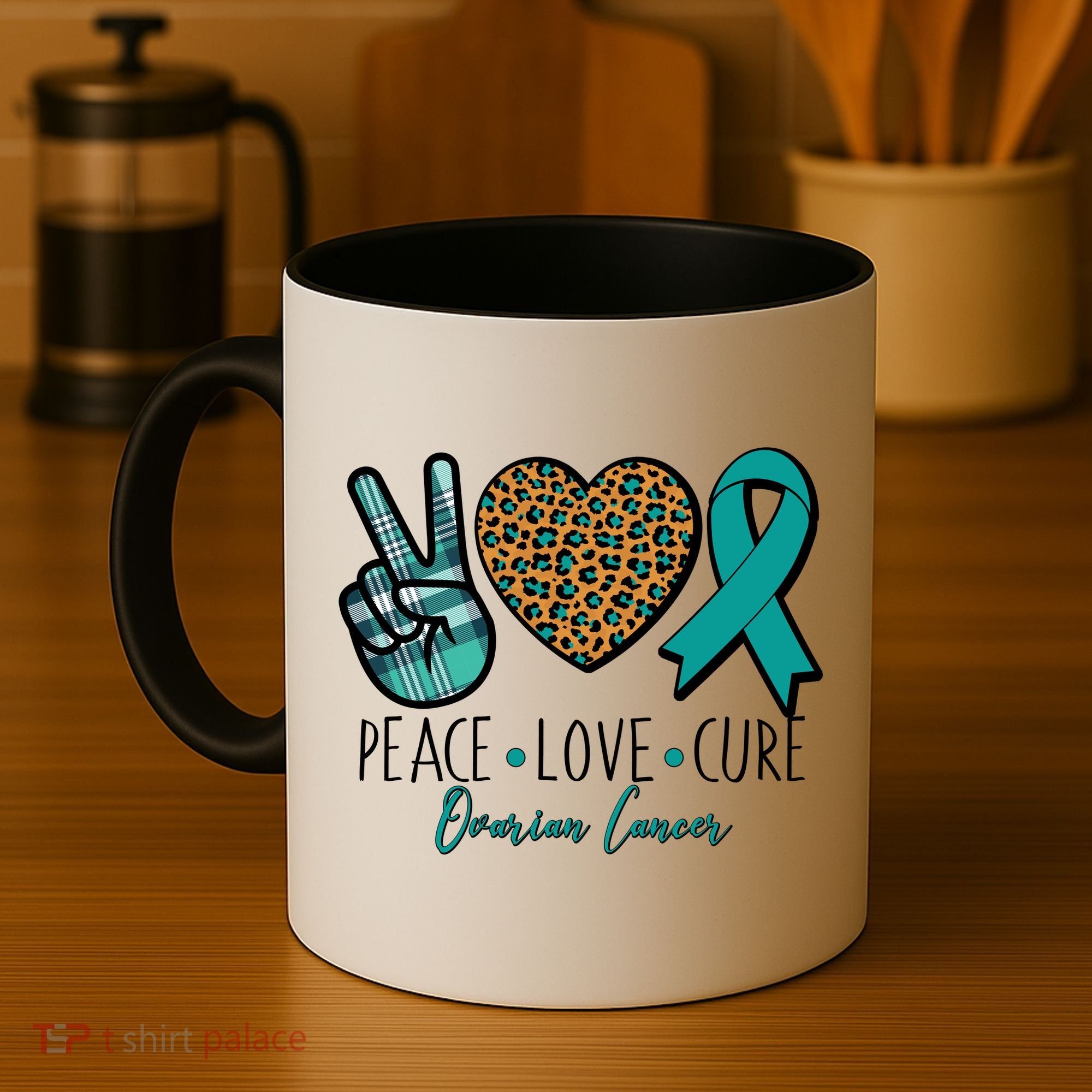 Peace Love Cure Ovarian Cancer Awareness Coffee Mug