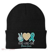 Peace Love Cure Ovarian Cancer Awareness Beanie thumb 0