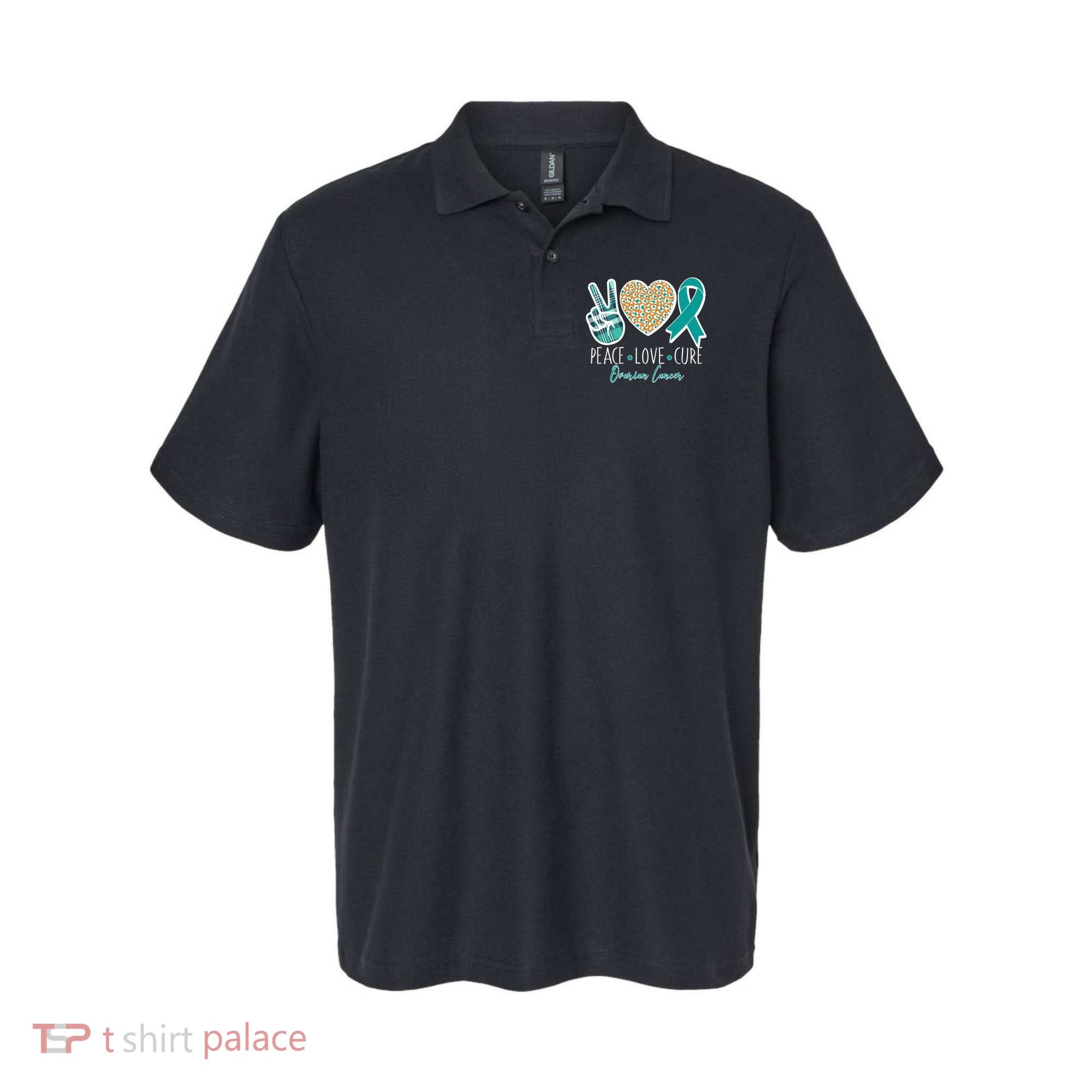 Peace Love Cure Ovarian Cancer Awareness Polo