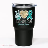 Peace Love Cure Ovarian Cancer Awareness Tumbler thumb 0