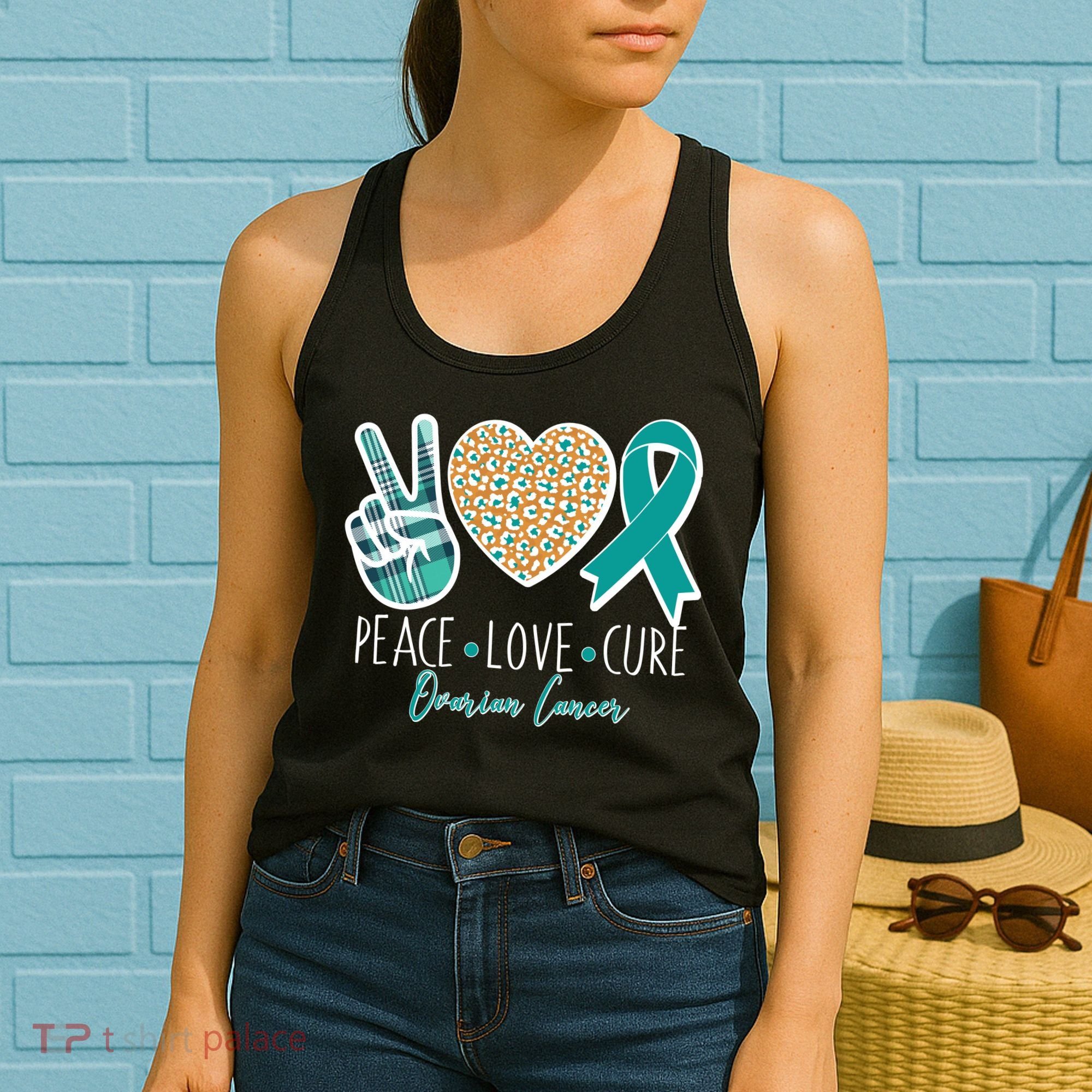 Peace Love Cure Ovarian Cancer Awareness Women's Tank Top