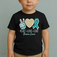 Peace Love Cure Ovarian Cancer Awareness Toddler T-Shirt thumb 2