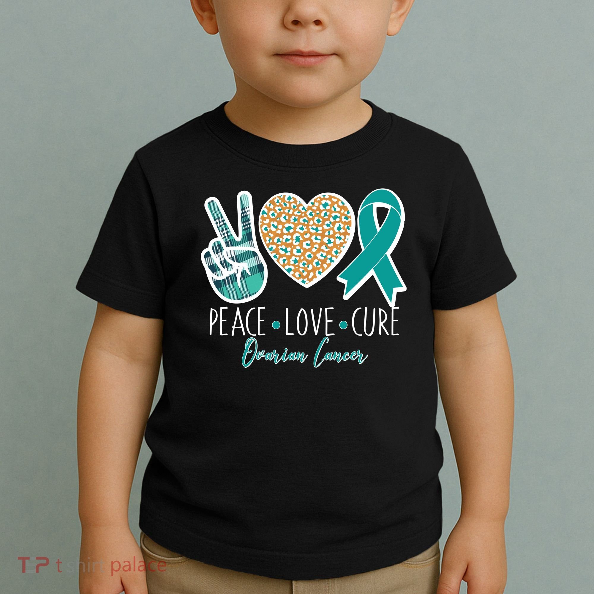 Peace Love Cure Ovarian Cancer Awareness Toddler T-Shirt