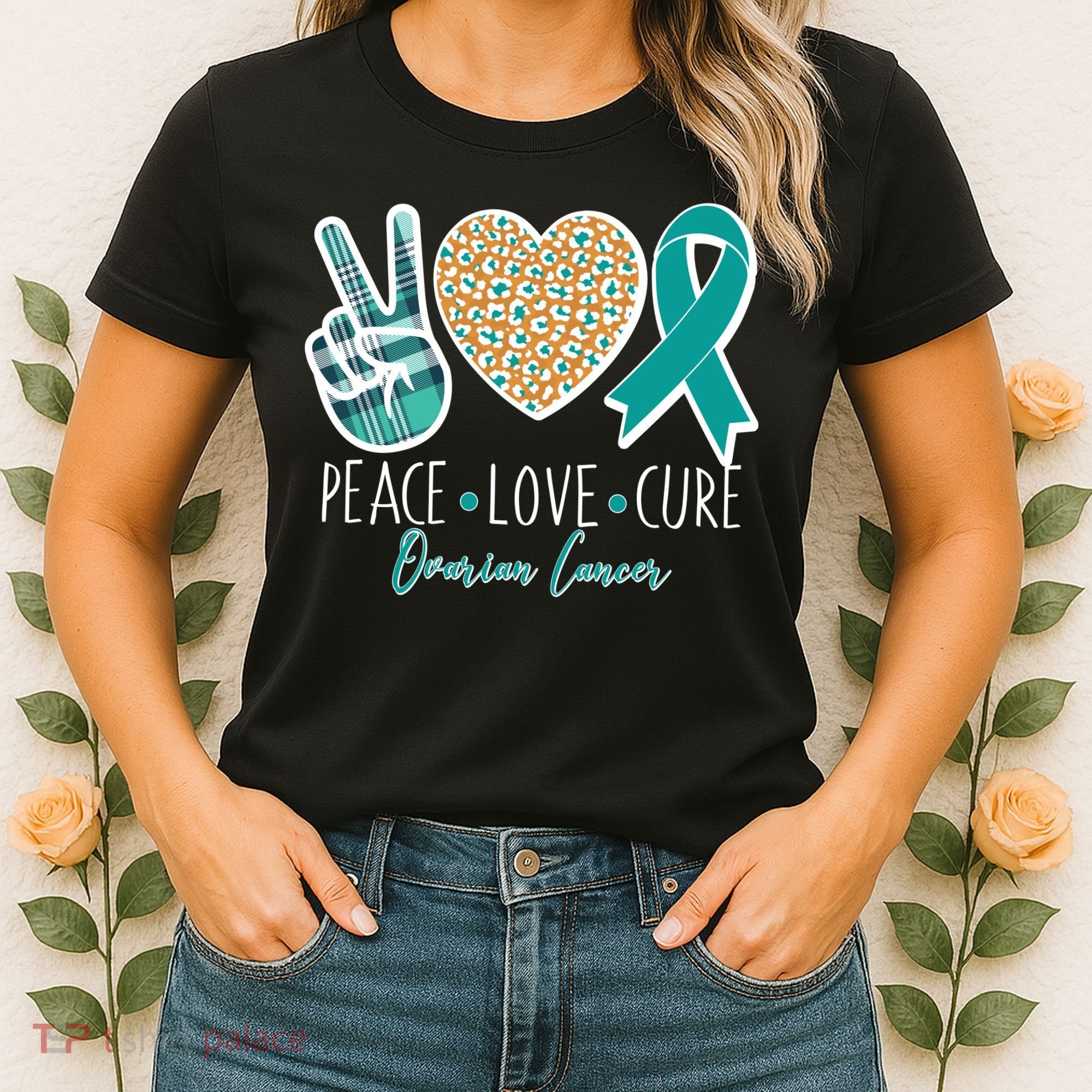 Peace Love Cure Ovarian Cancer Awareness Women's T-Shirt