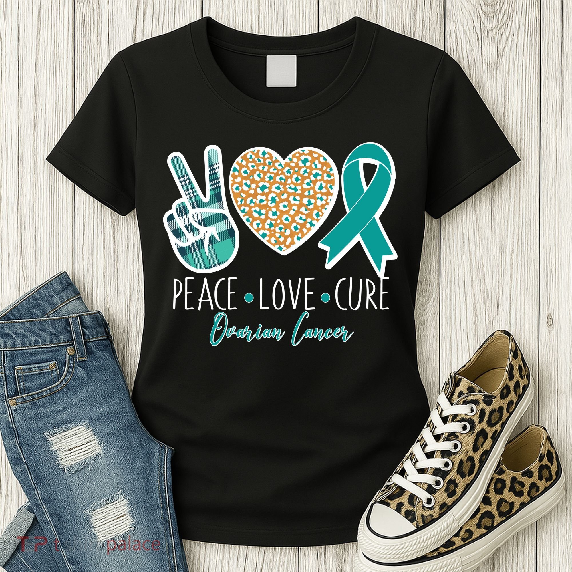 Peace Love Cure Ovarian Cancer Awareness Women's T-Shirt