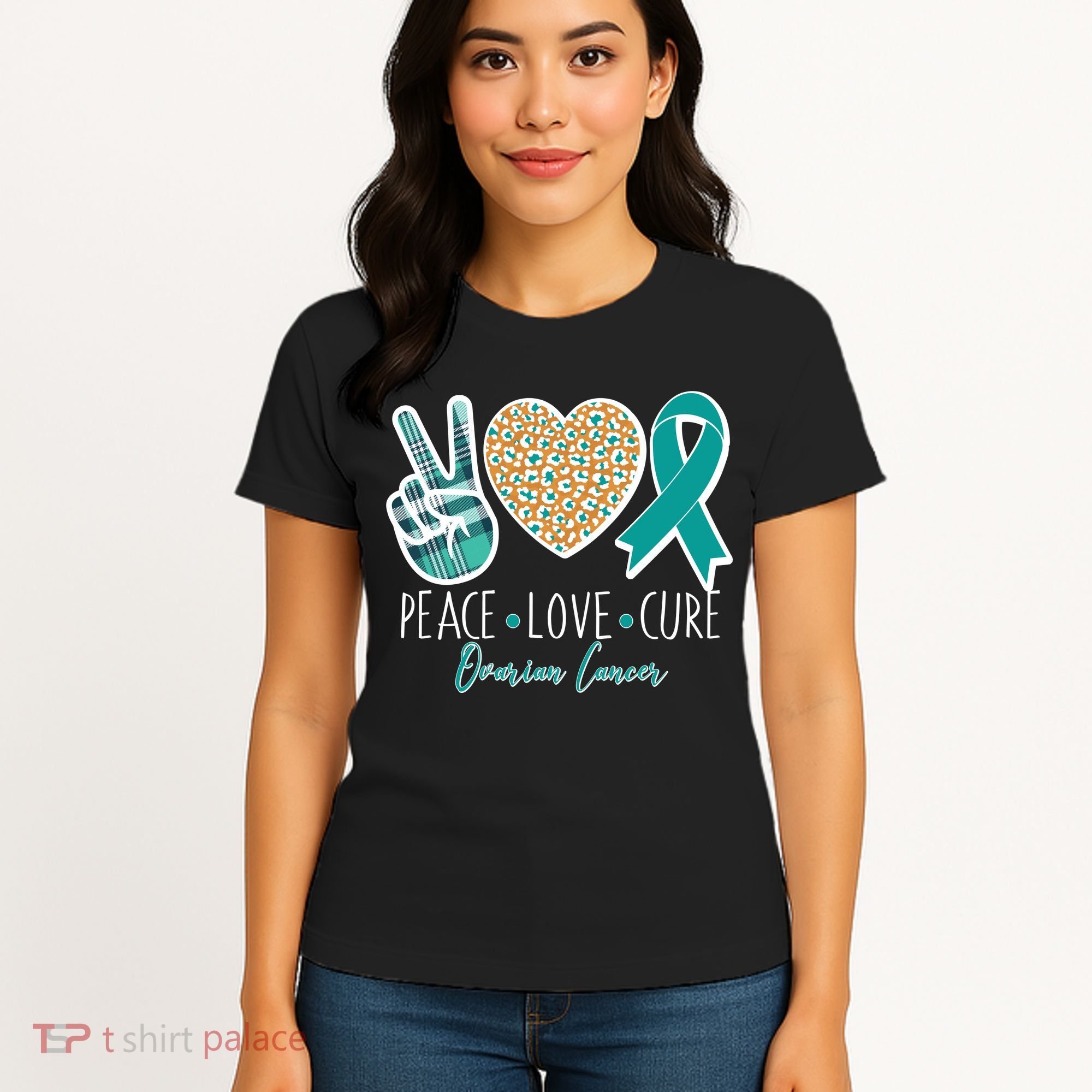 Peace Love Cure Ovarian Cancer Awareness Women's T-Shirt