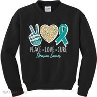 Peace Love Cure Ovarian Cancer Awareness Kids Sweatshirt thumb 0