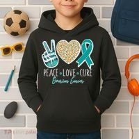 Peace Love Cure Ovarian Cancer Awareness Kids Hoodie thumb 2