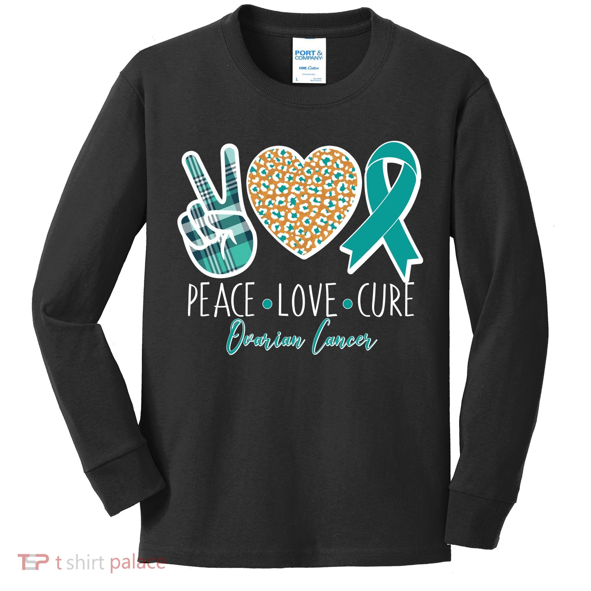 Peace Love Cure Ovarian Cancer Awareness Kids Long Sleeve Shirt