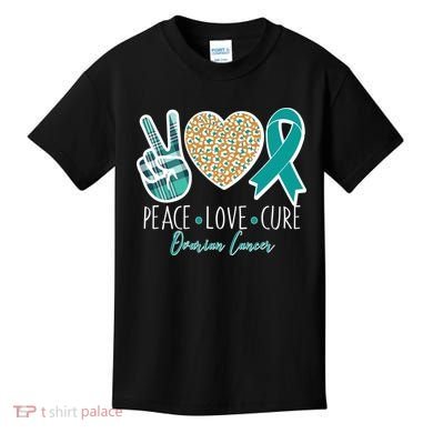 Peace Love Cure Ovarian Cancer Awareness Kids T-Shirt