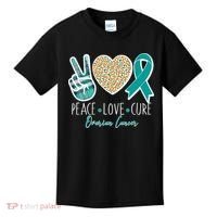 Peace Love Cure Ovarian Cancer Awareness Kids T-Shirt thumb 0