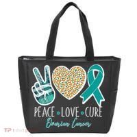 Peace Love Cure Ovarian Cancer Awareness Tote Bag thumb 0
