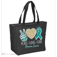 Peace Love Cure Ovarian Cancer Awareness Tote Bag thumb 2