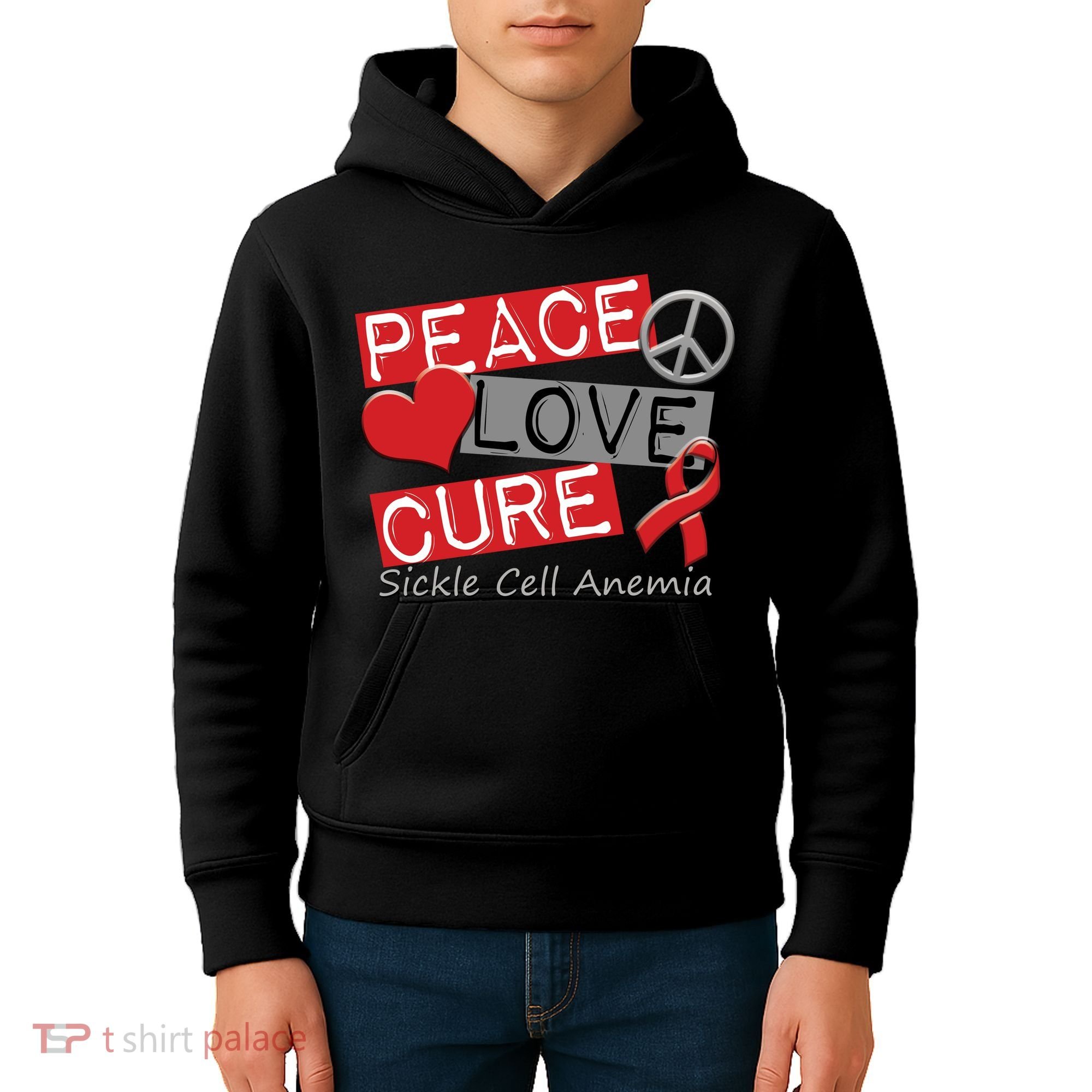 Peace Love Cure Sickle Cell Anemia Kids Hoodie