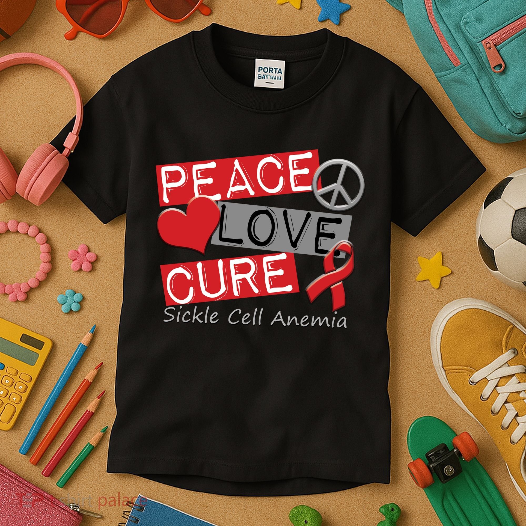 Peace Love Cure Sickle Cell Anemia Kids T-Shirt