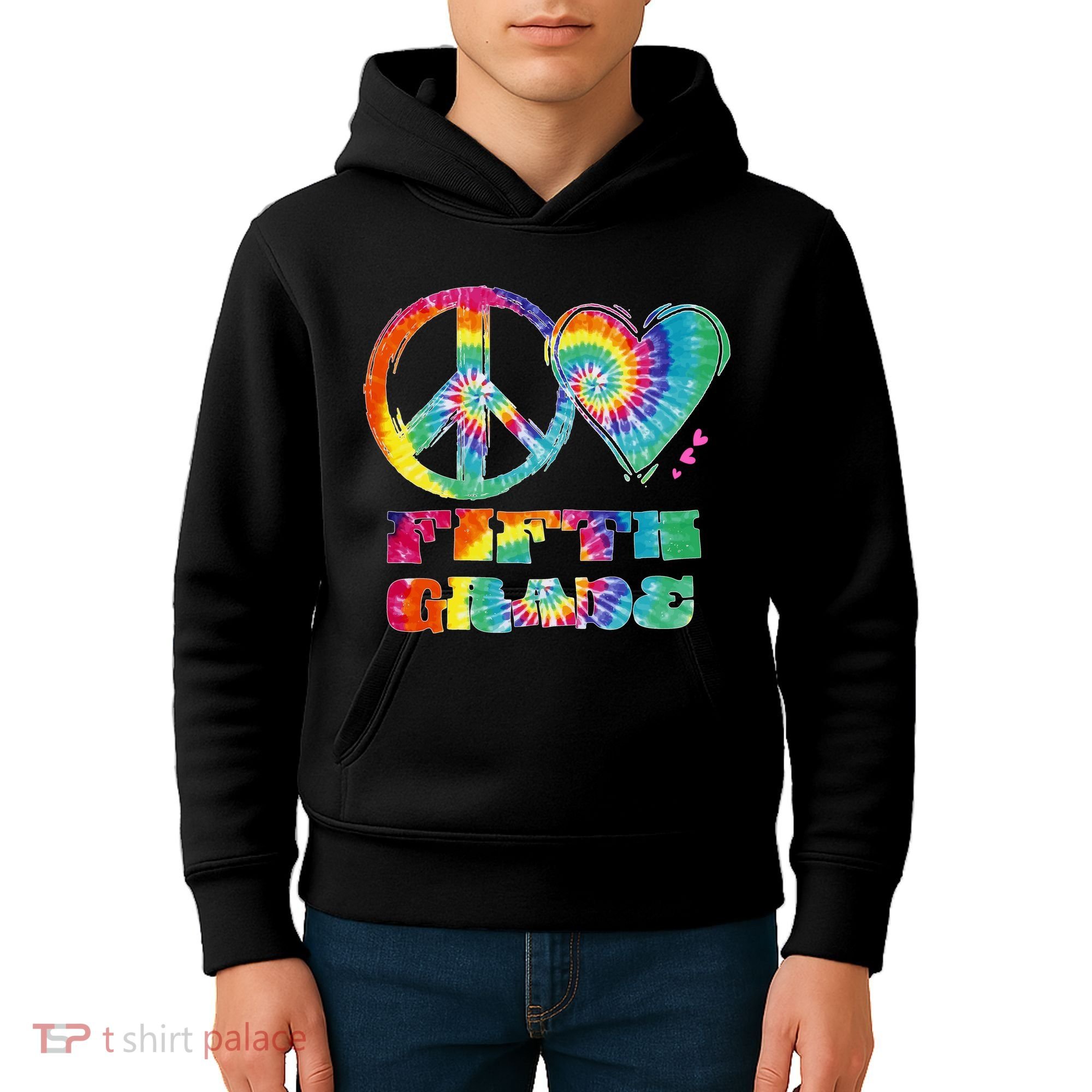 Peace Love Fifth Grade Kids Hoodie