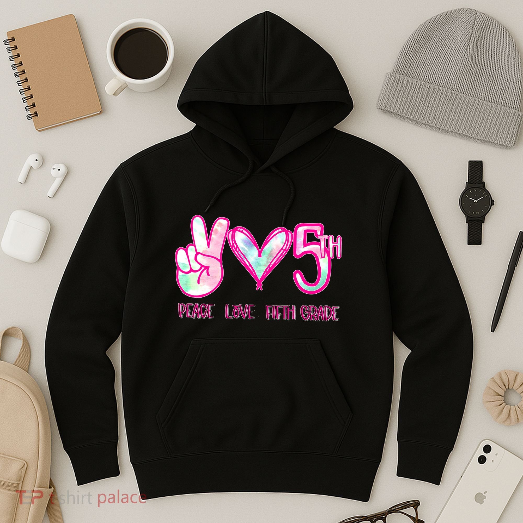 Peace Love Fifth-Grade Funny Cute Hoodie