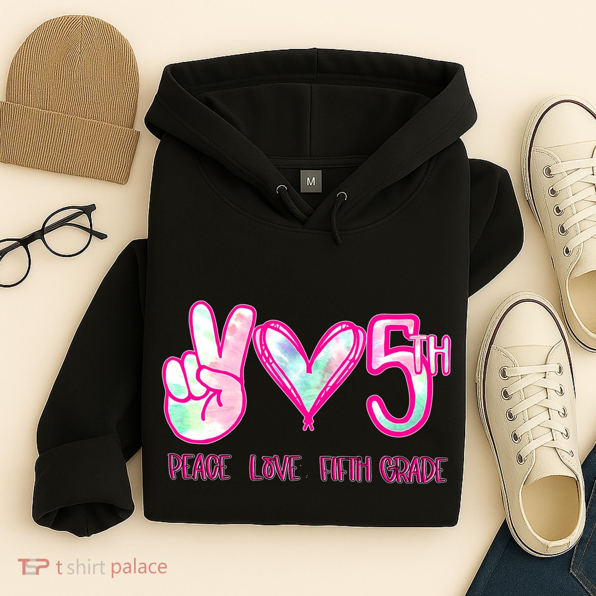 Peace Love Fifth-Grade Funny Cute Hoodie