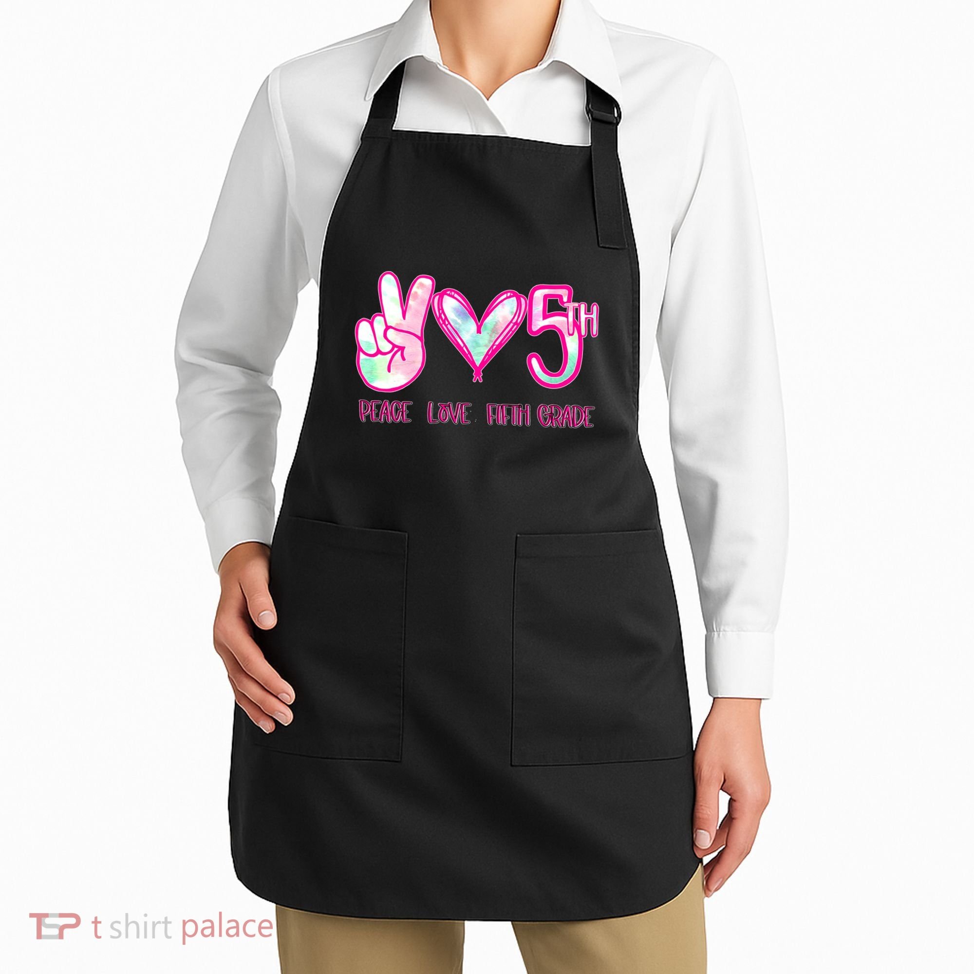 Peace Love Fifth-Grade Funny Cute Apron