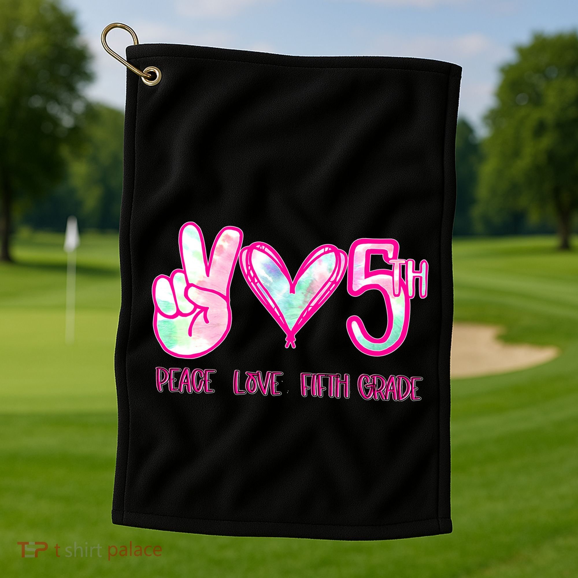 Peace Love Fifth-Grade Funny Cute Golf Towel