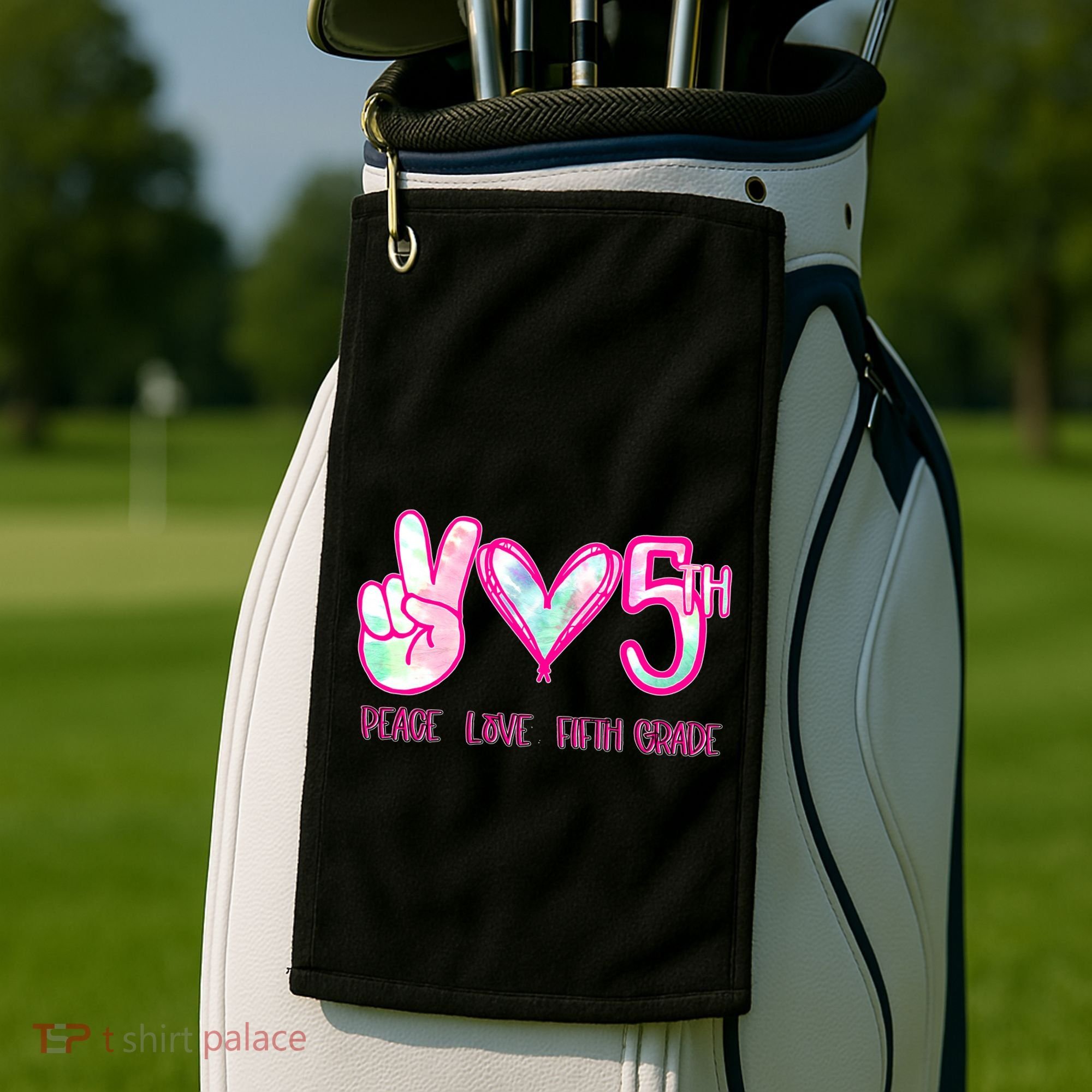 Peace Love Fifth-Grade Funny Cute Golf Towel