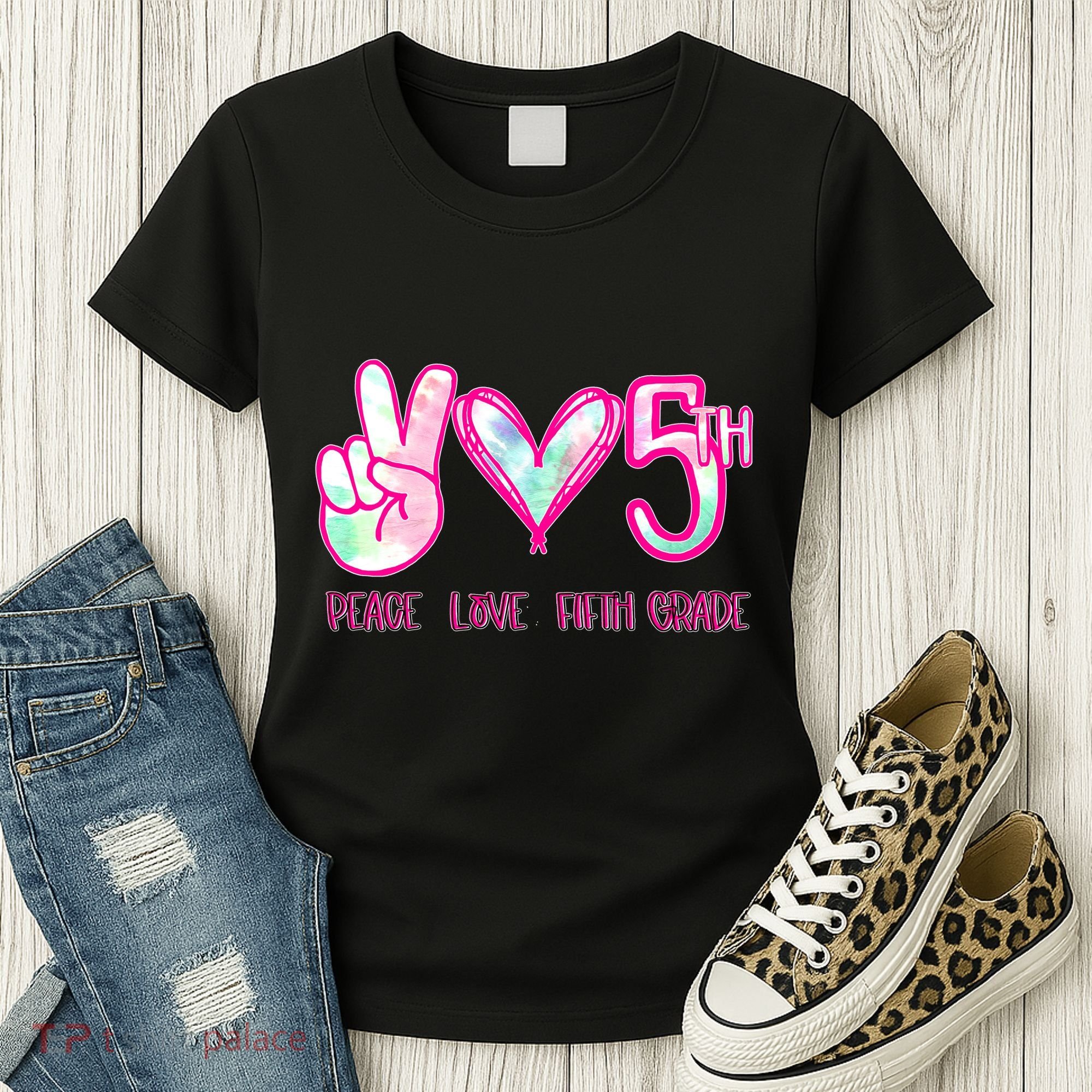 Peace Love Fifth-Grade Funny Cute Women's T-Shirt