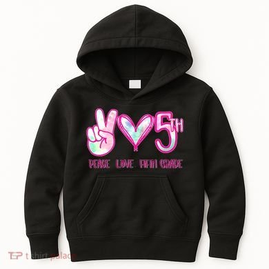 Peace Love Fifth-Grade Funny Cute Kids Hoodie
