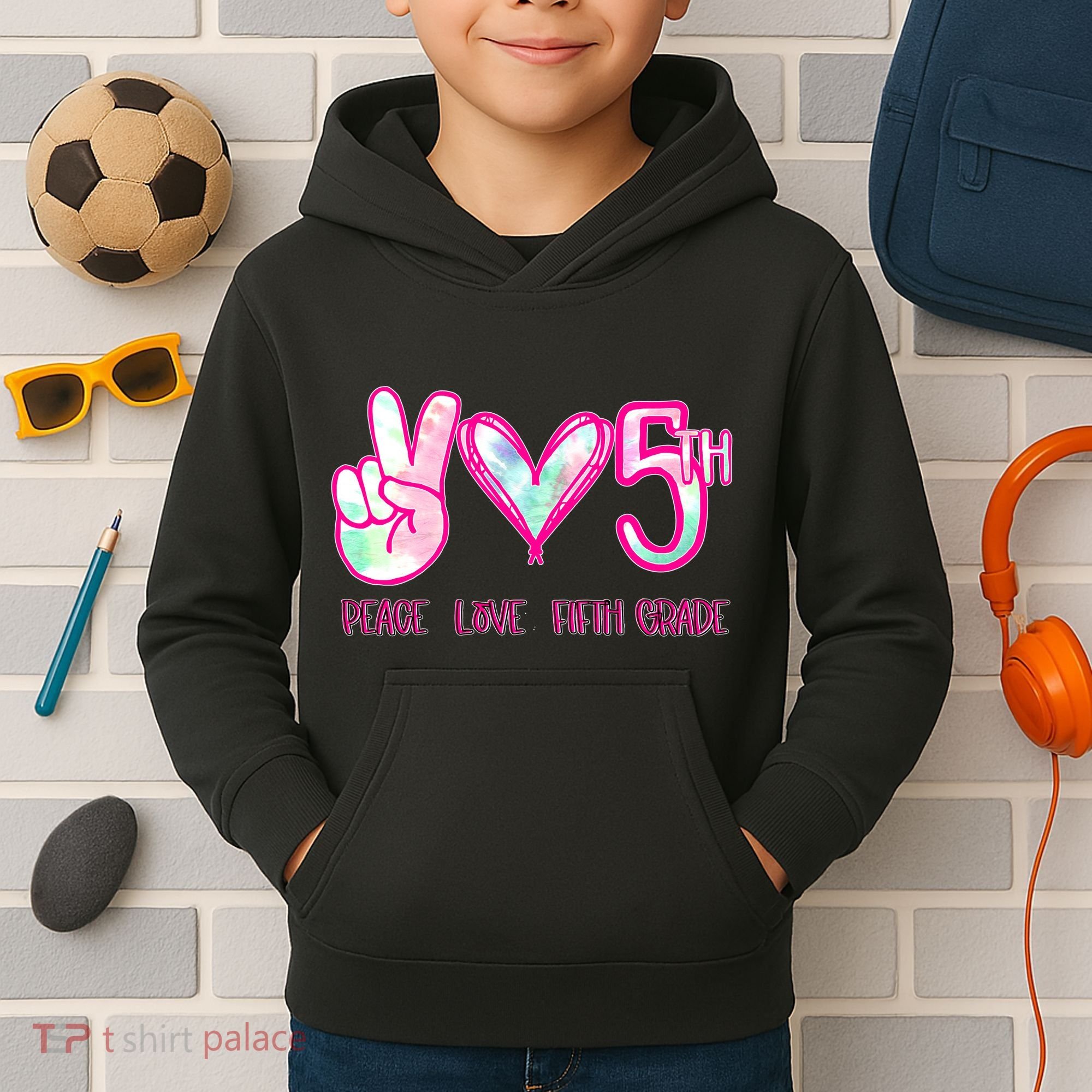 Peace Love Fifth-Grade Funny Cute Kids Hoodie