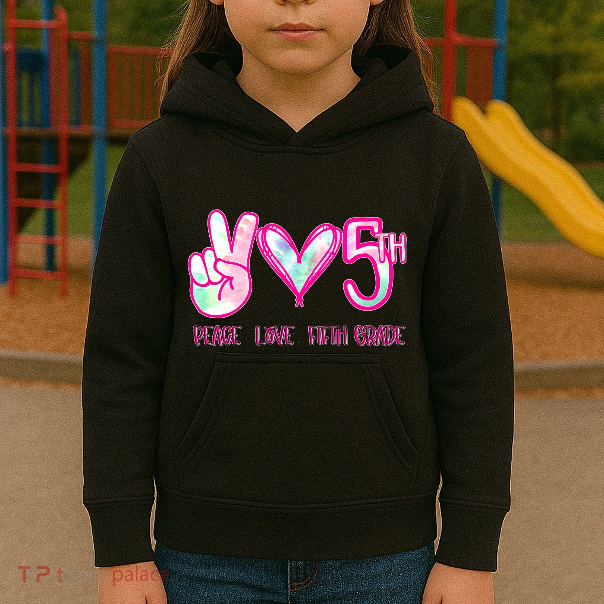 Peace Love Fifth-Grade Funny Cute Kids Hoodie