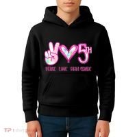 Peace Love Fifth-Grade Funny Cute Kids Hoodie thumb 4
