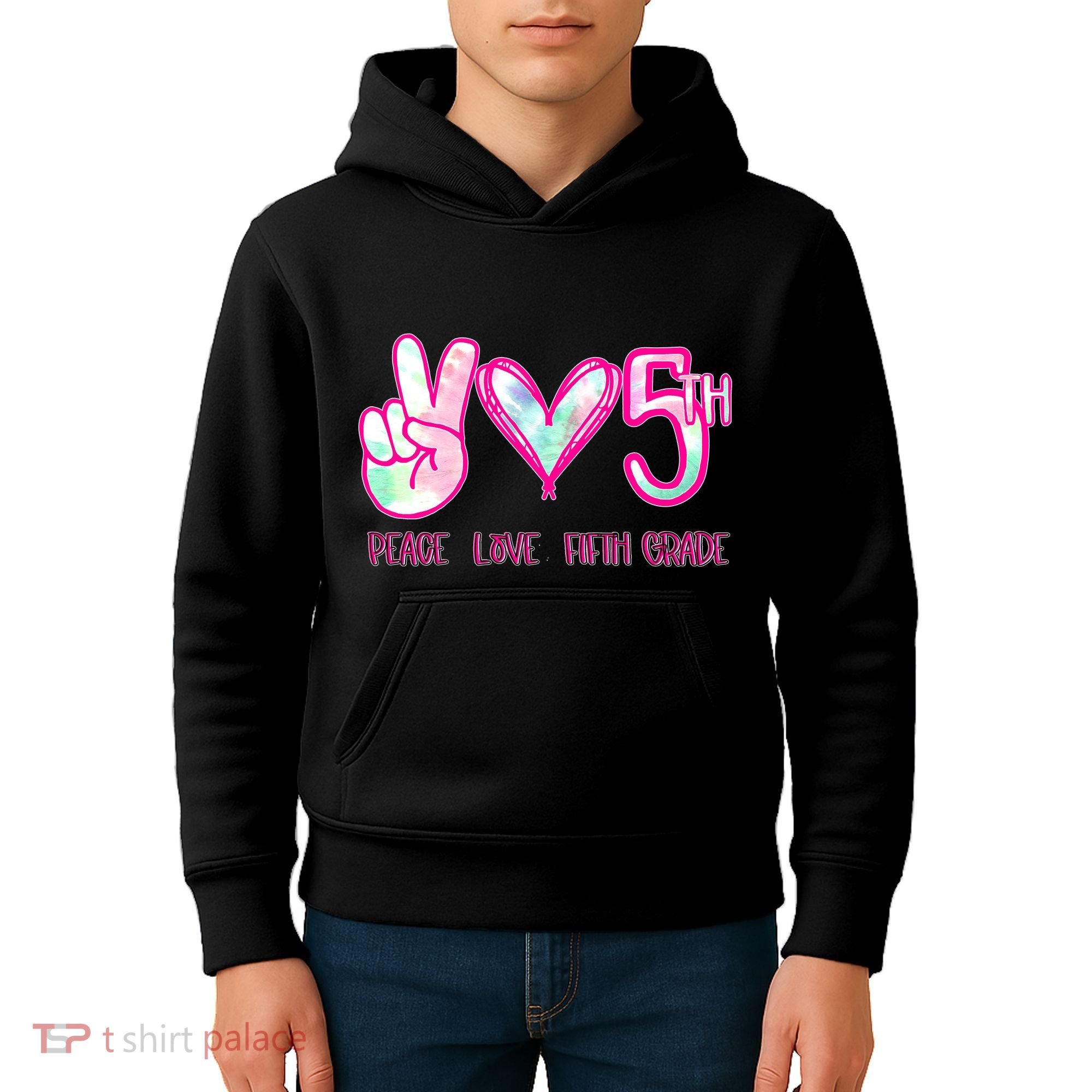 Peace Love Fifth-Grade Funny Cute Kids Hoodie