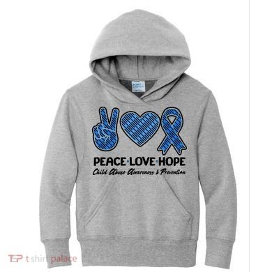 Peace Love Hope Child Abuse Awareness and Prevention Kids Hoodie