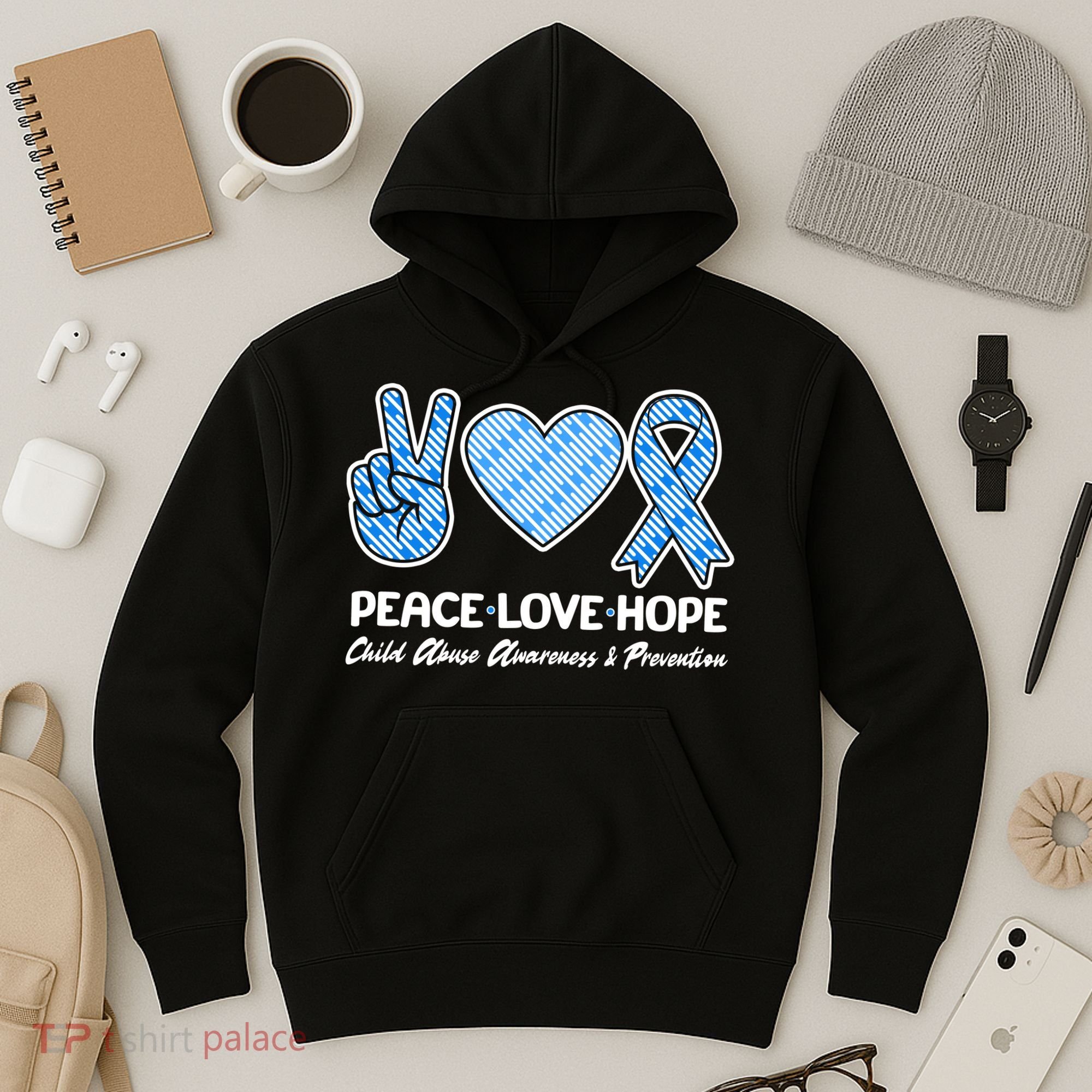 Peace Love Hope Child Abuse Awareness and Prevention Hoodie