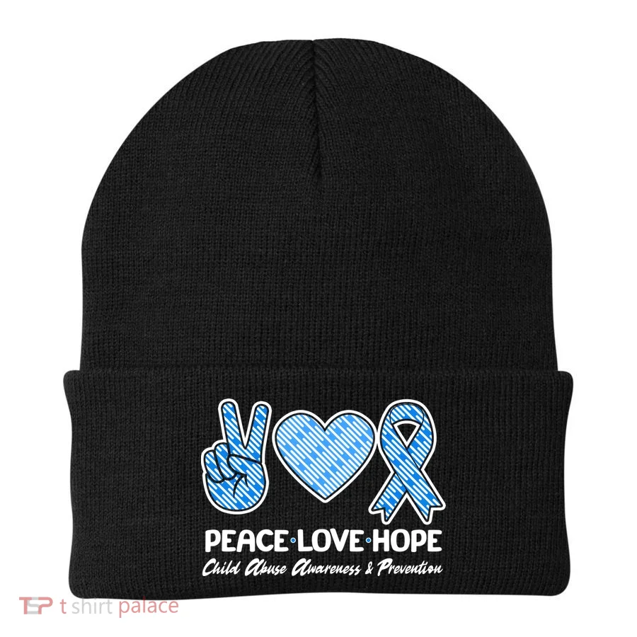 Peace Love Hope Child Abuse Awareness and Prevention Beanie