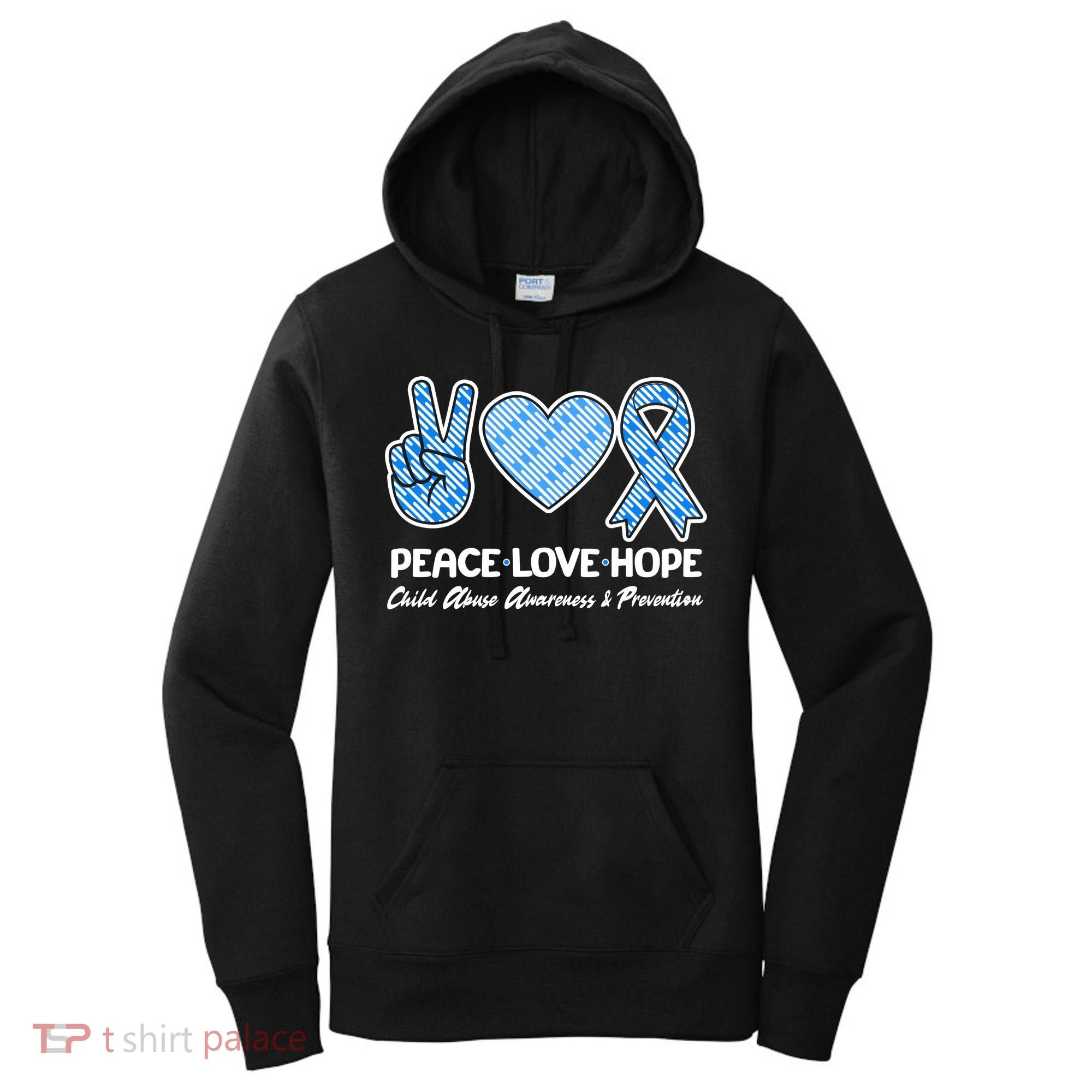 Peace Love Hope Child Abuse Awareness and Prevention Women's Hoodie