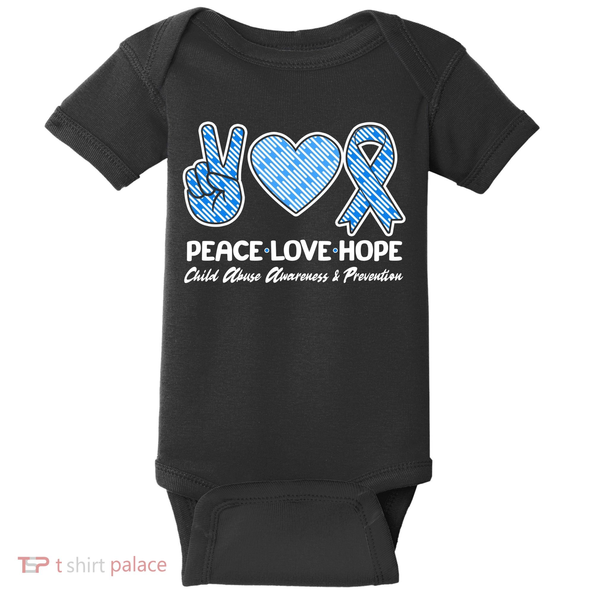 Peace Love Hope Child Abuse Awareness and Prevention Baby Bodysuit