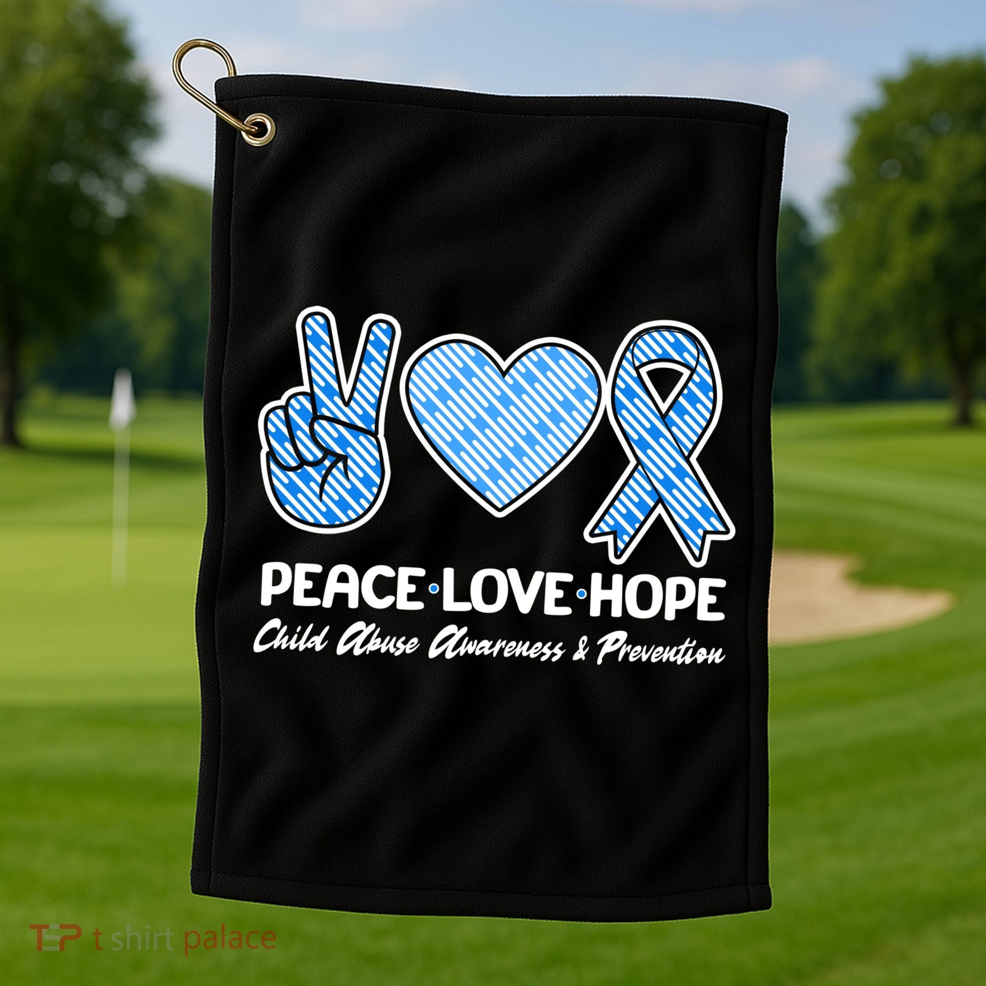 Peace Love Hope Child Abuse Awareness and Prevention Golf Towel