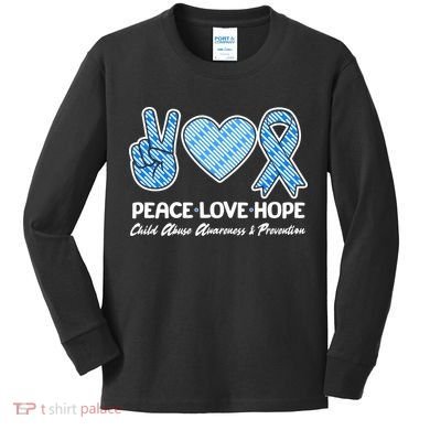Peace Love Hope Child Abuse Awareness and Prevention Kids Long Sleeve Shirt