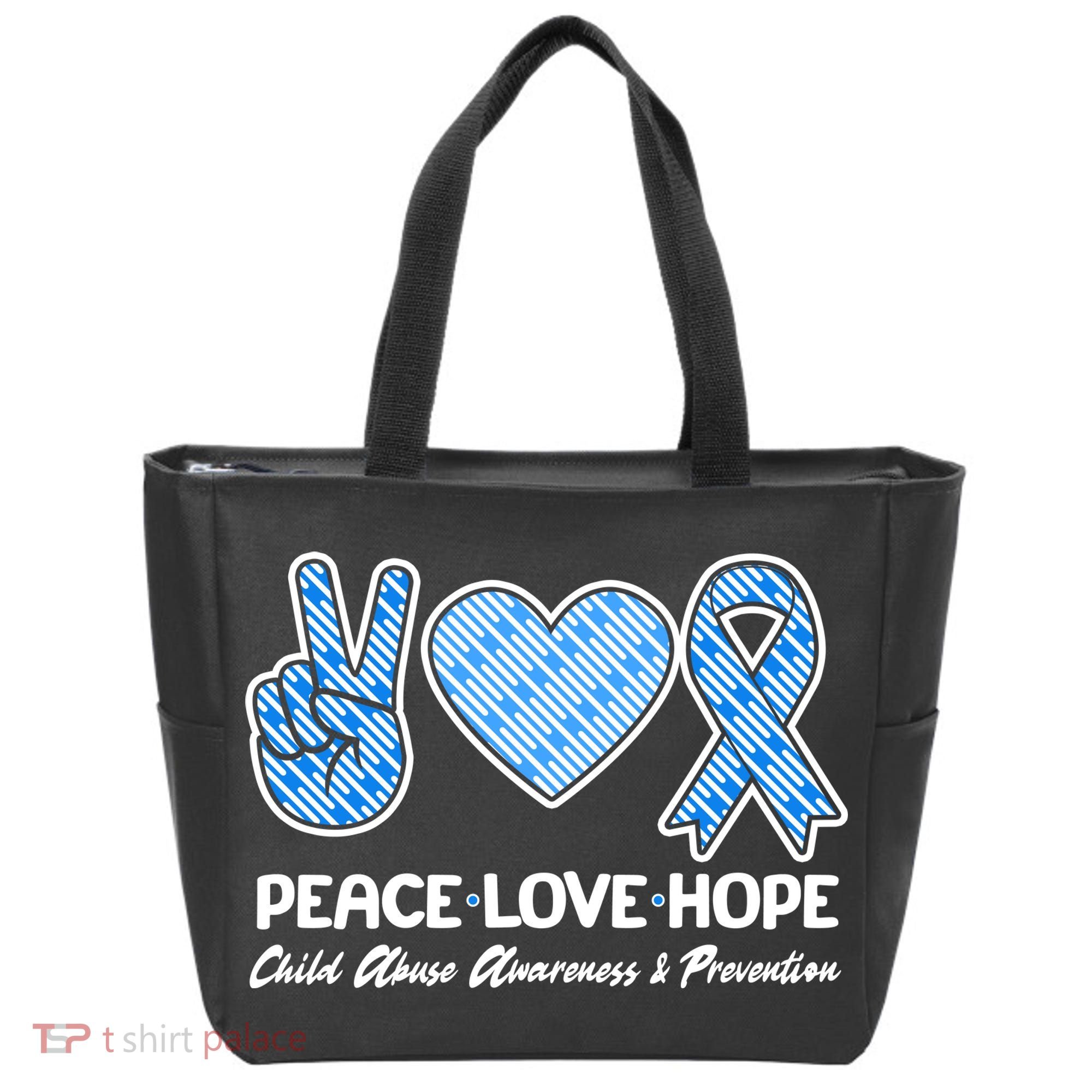 Peace Love Hope Child Abuse Awareness and Prevention Tote Bag