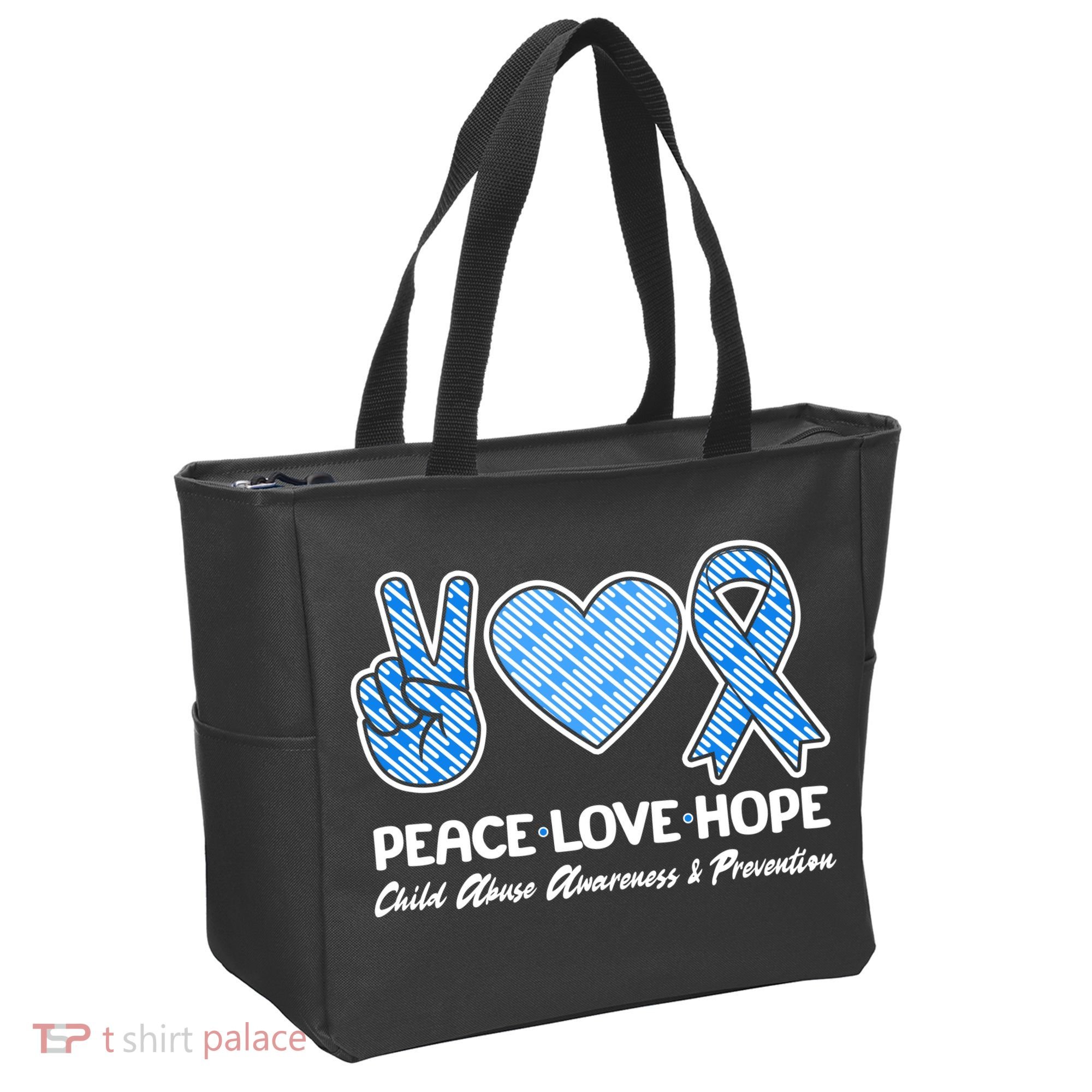 Peace Love Hope Child Abuse Awareness and Prevention Tote Bag