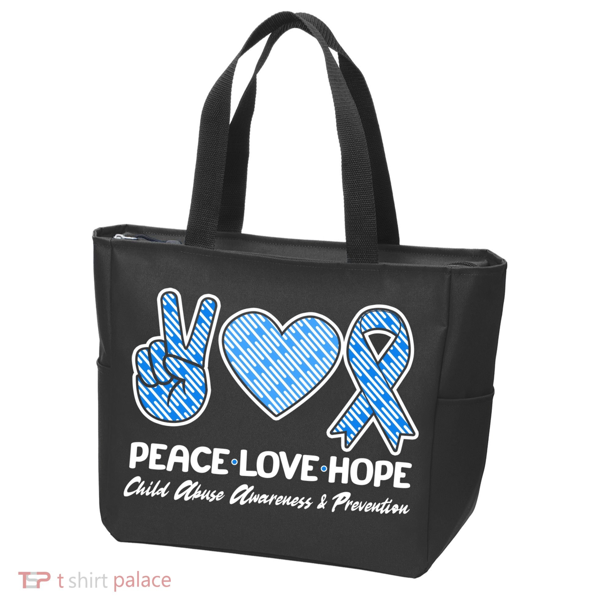Peace Love Hope Child Abuse Awareness and Prevention Tote Bag