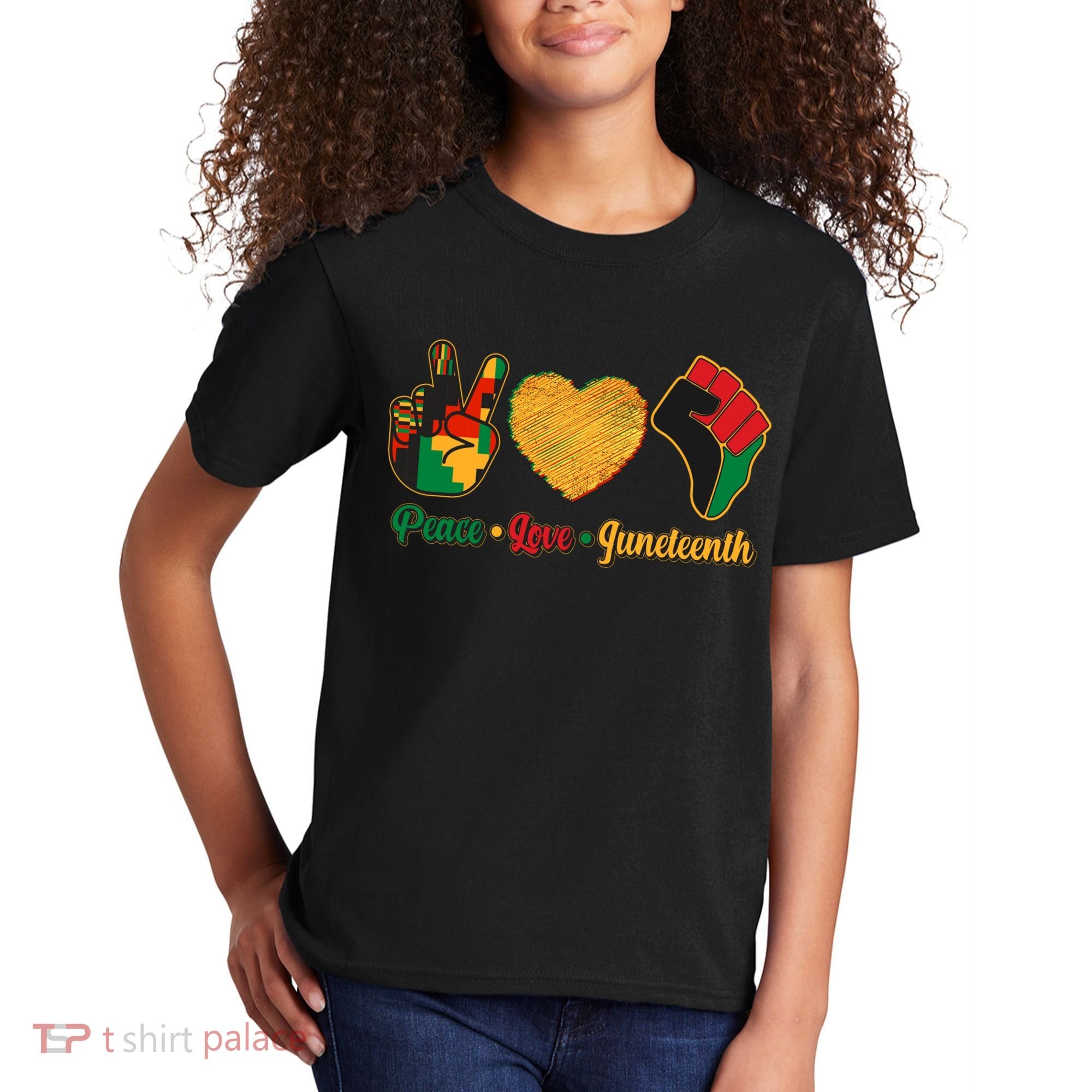 Peace Love Juneteenth June 19 1865 Kids T-Shirt