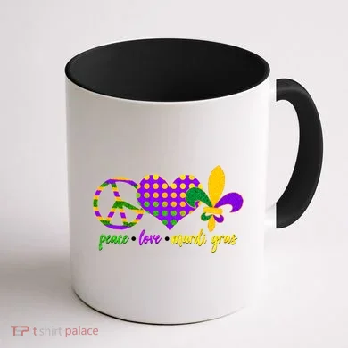 Peace Love Mardi Gras Coffee Mug back