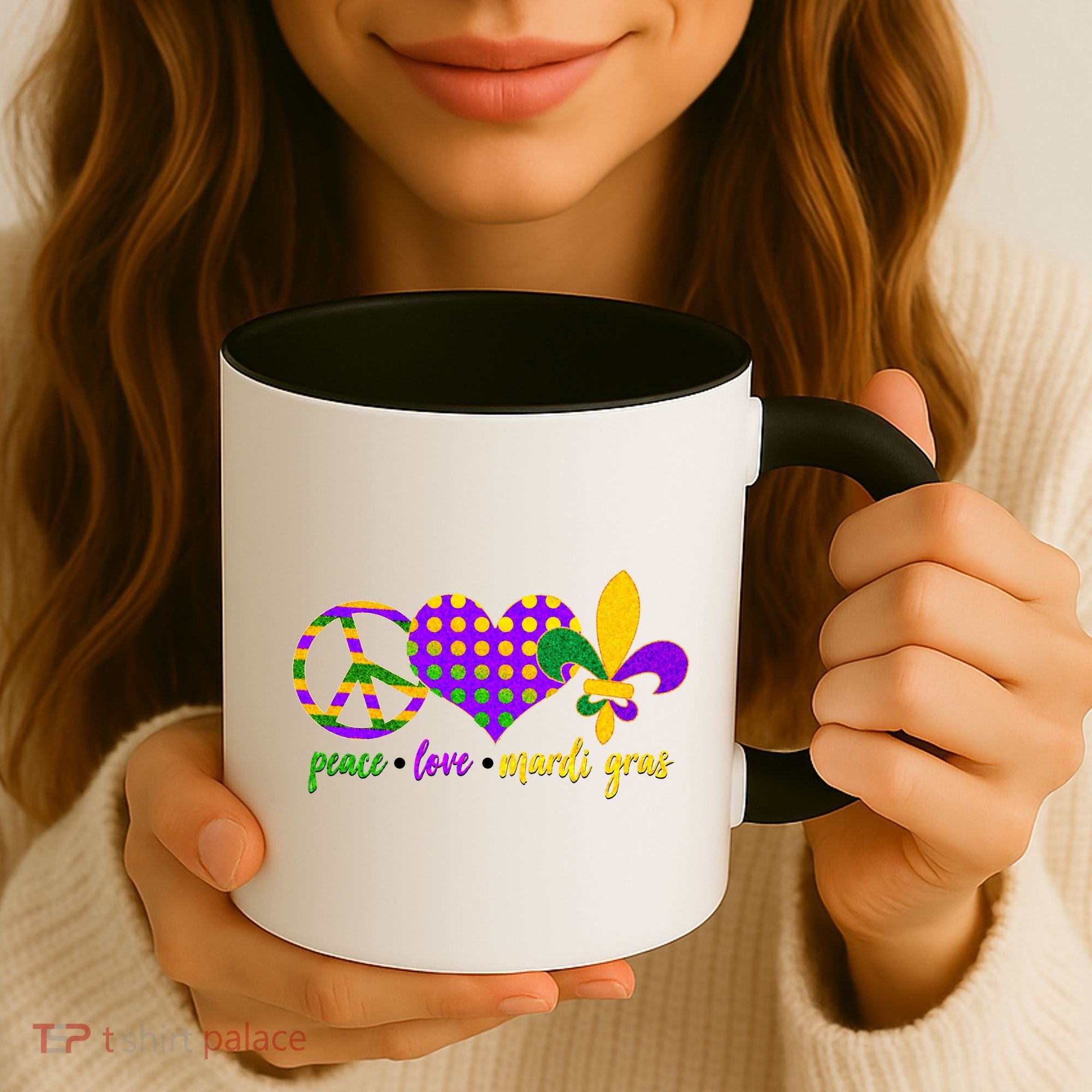 Peace Love Mardi Gras Coffee Mug