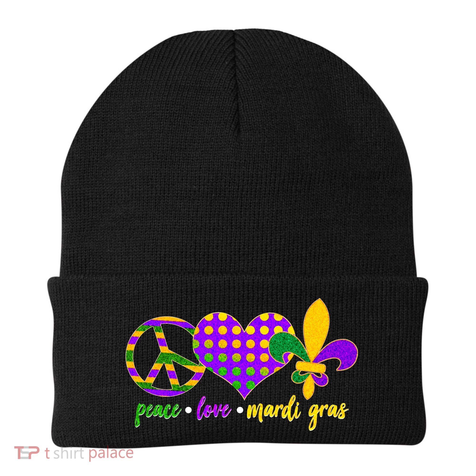 Peace Love Mardi Gras Beanie