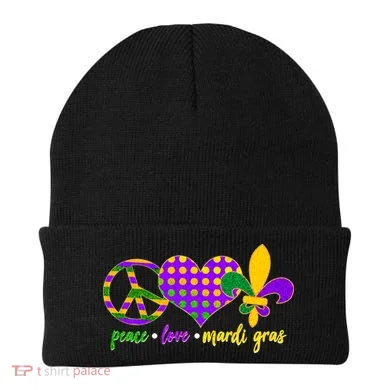 Peace Love Mardi Gras Beanie