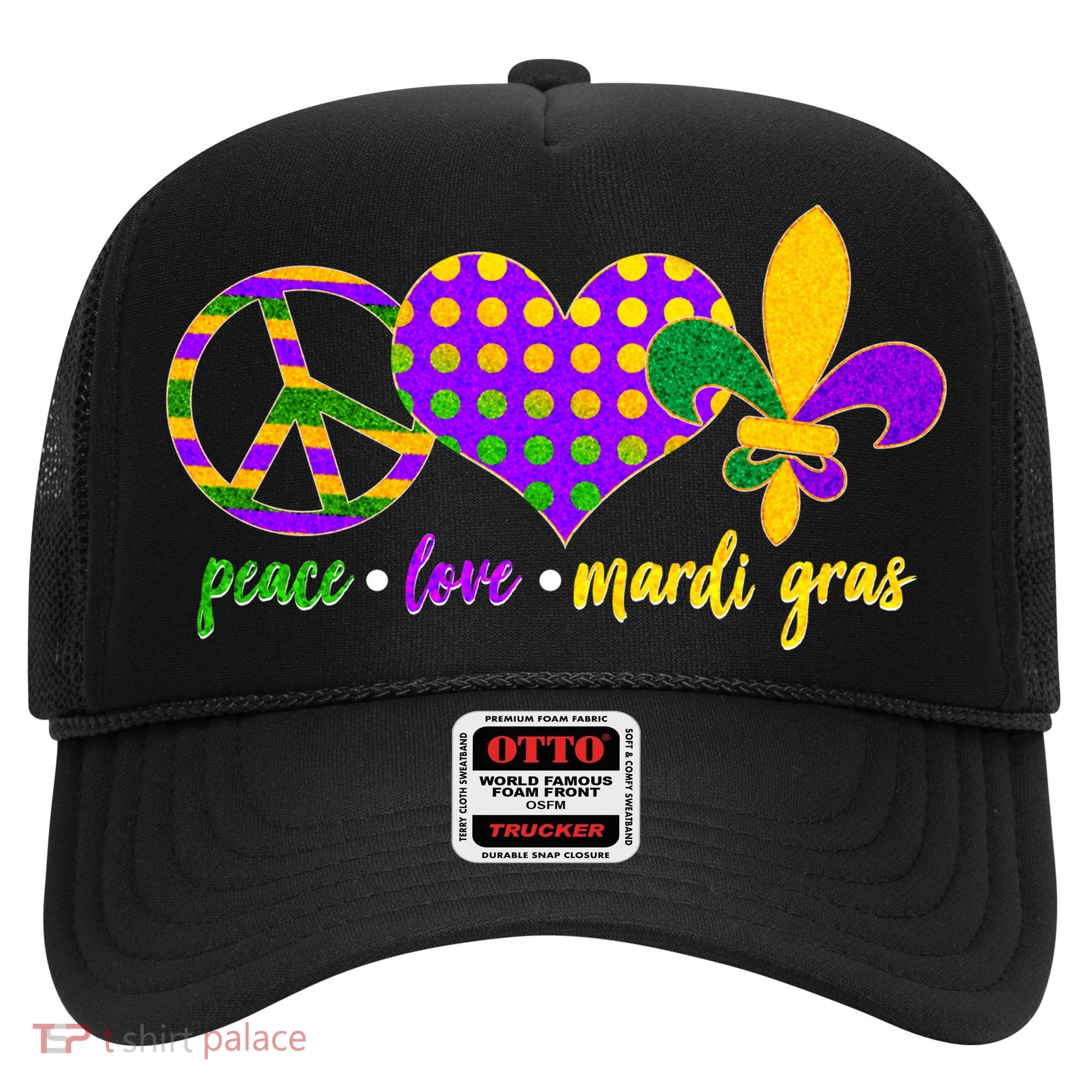 Peace Love Mardi Gras Hat